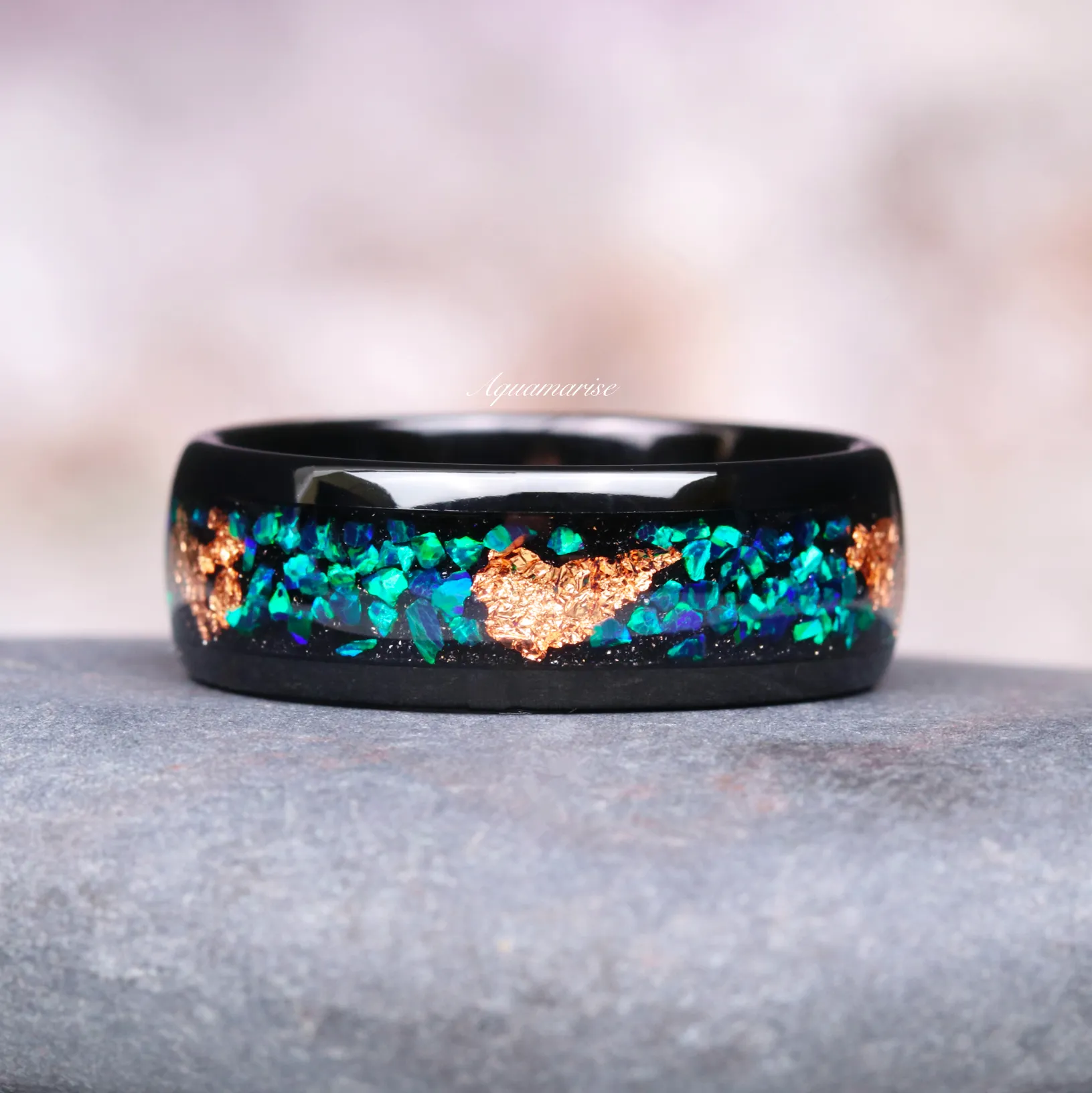 Skye Peacock Fire Opal & Emerald Couples Ring