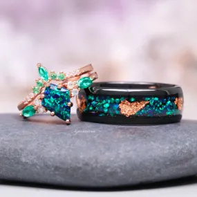 Skye Peacock Fire Opal & Emerald Couples Ring