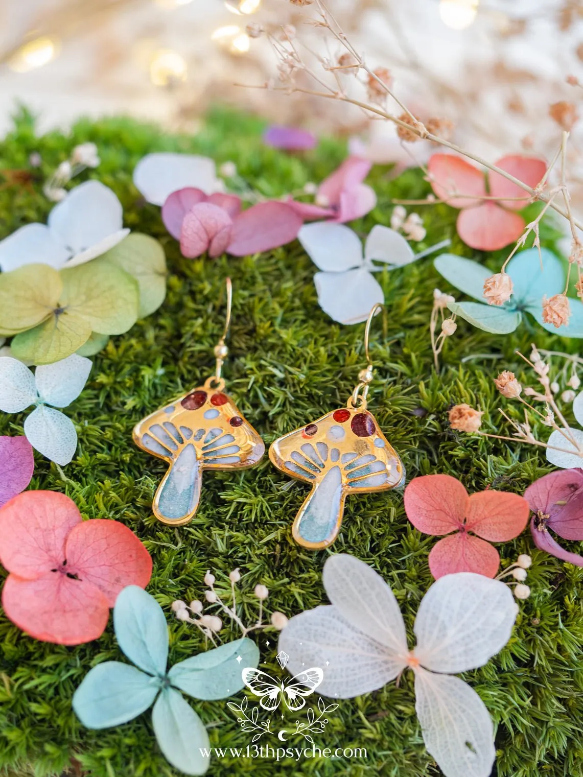 Stained glass inspired Mushroom earrings