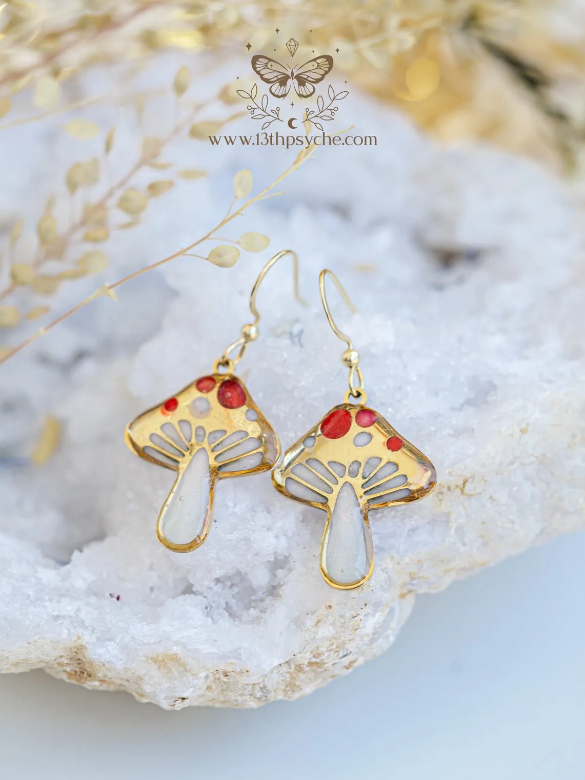 Stained glass inspired Mushroom earrings