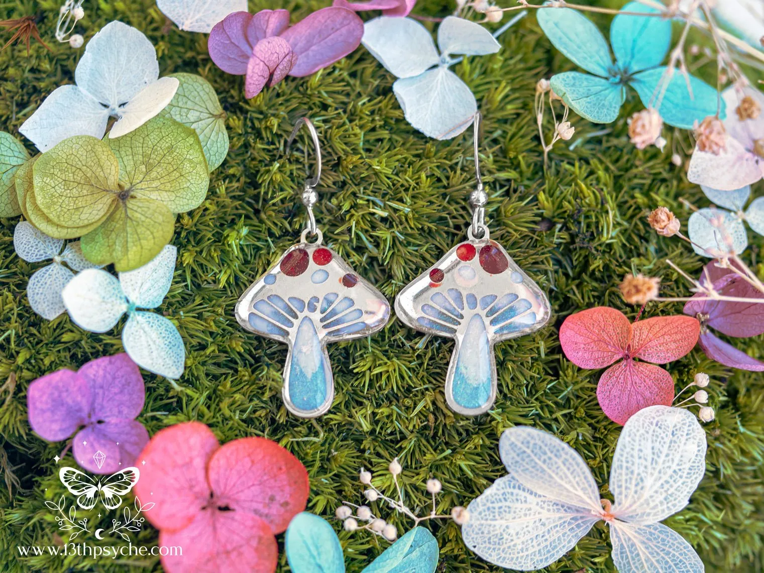 Stained glass inspired Mushroom earrings