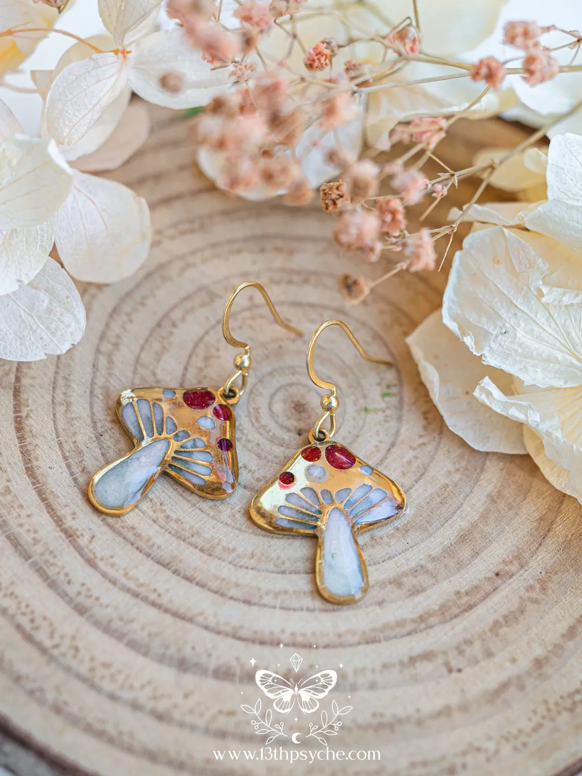 Stained glass inspired Mushroom earrings