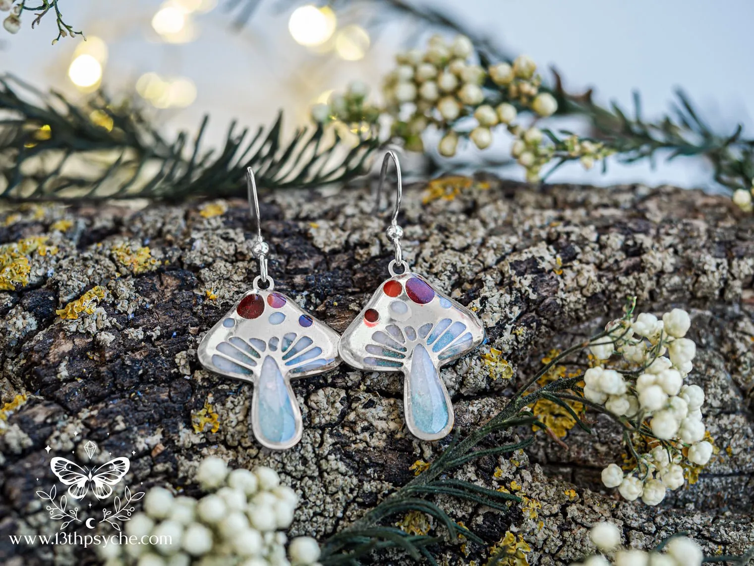 Stained glass inspired Mushroom earrings