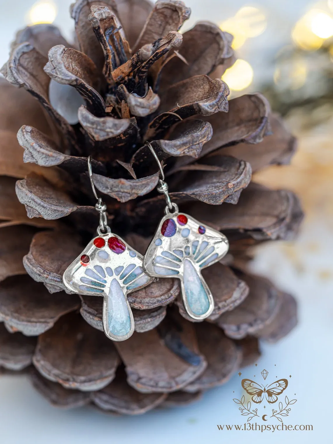 Stained glass inspired Mushroom earrings