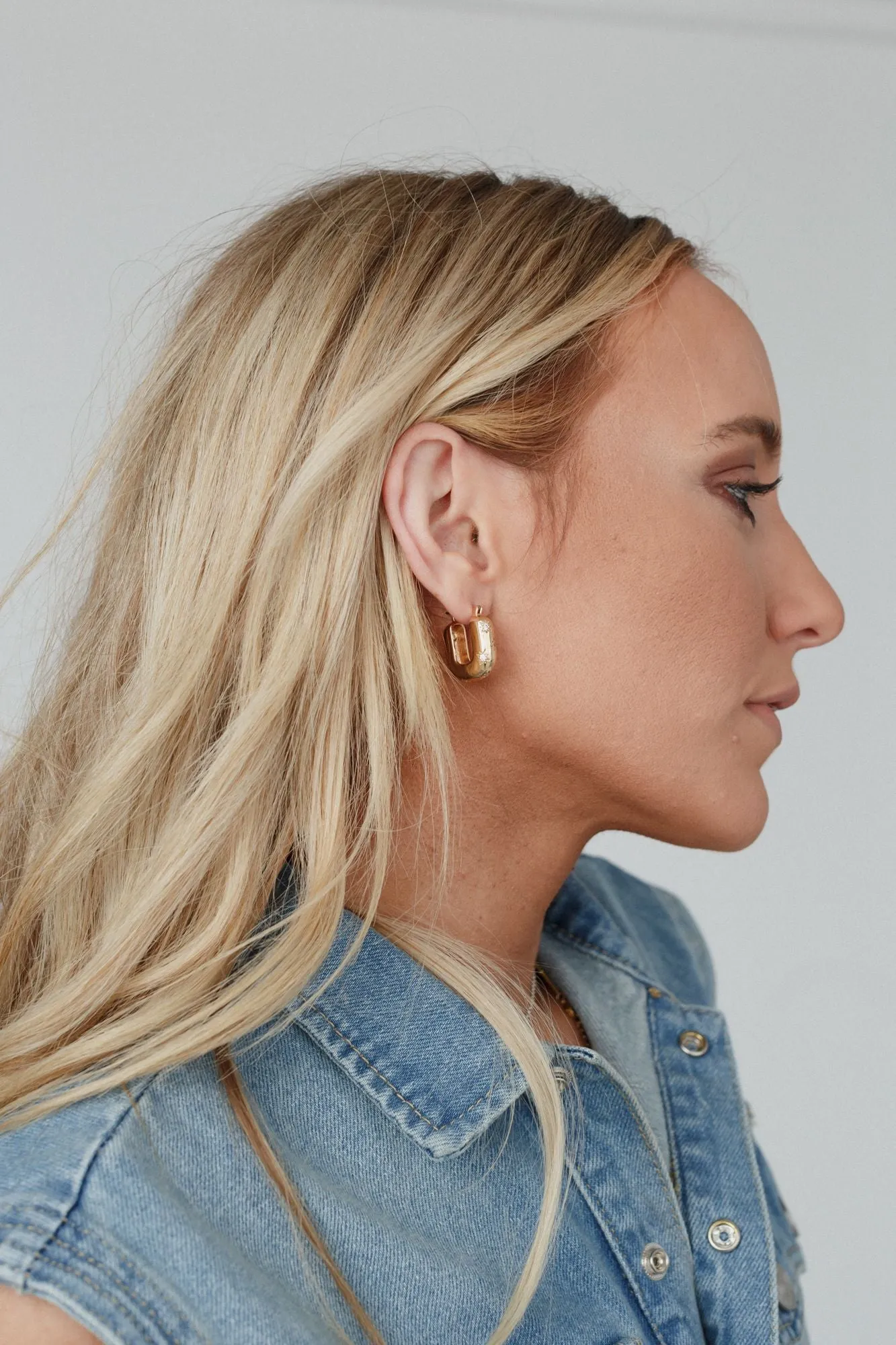 Stellar Etched Rectangle Hoop Earrings - Gold