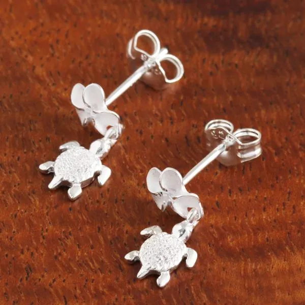 Sterling Silver 6mm Plumeria with CZ and Honu (Hawaiian Turtle) Post Earrings