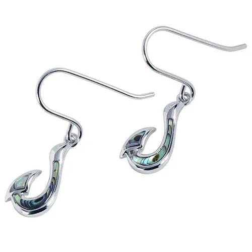 Sterling Silver Fish Hook with Abalone Inlay Hook Earrings