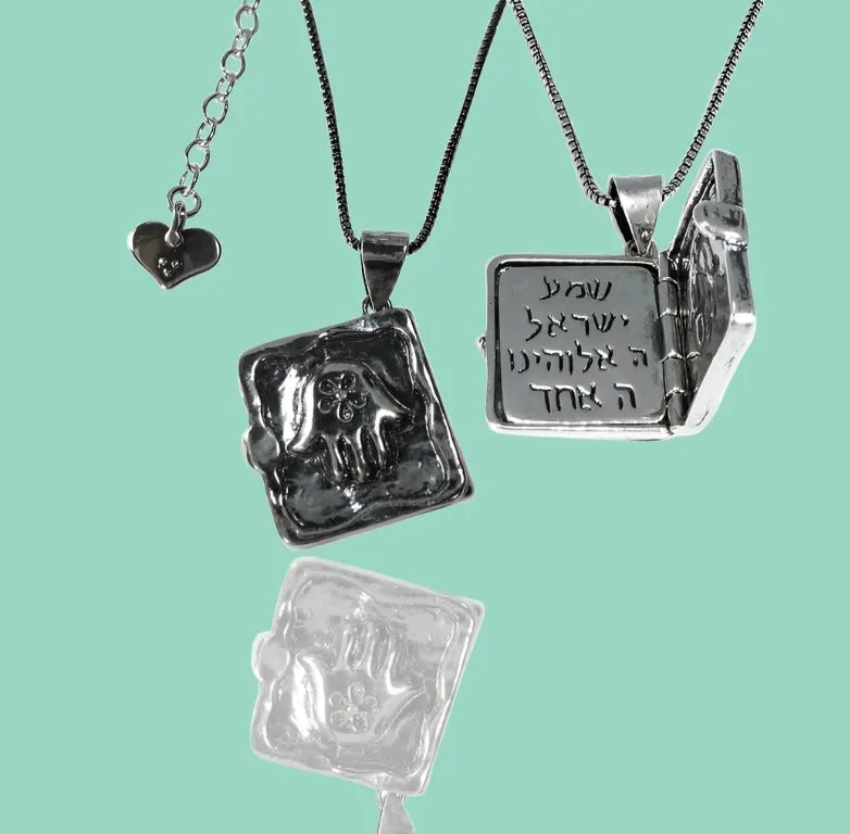 Sterling Silver Israeli Necklace for Woman. Protection Shema Israel Locket