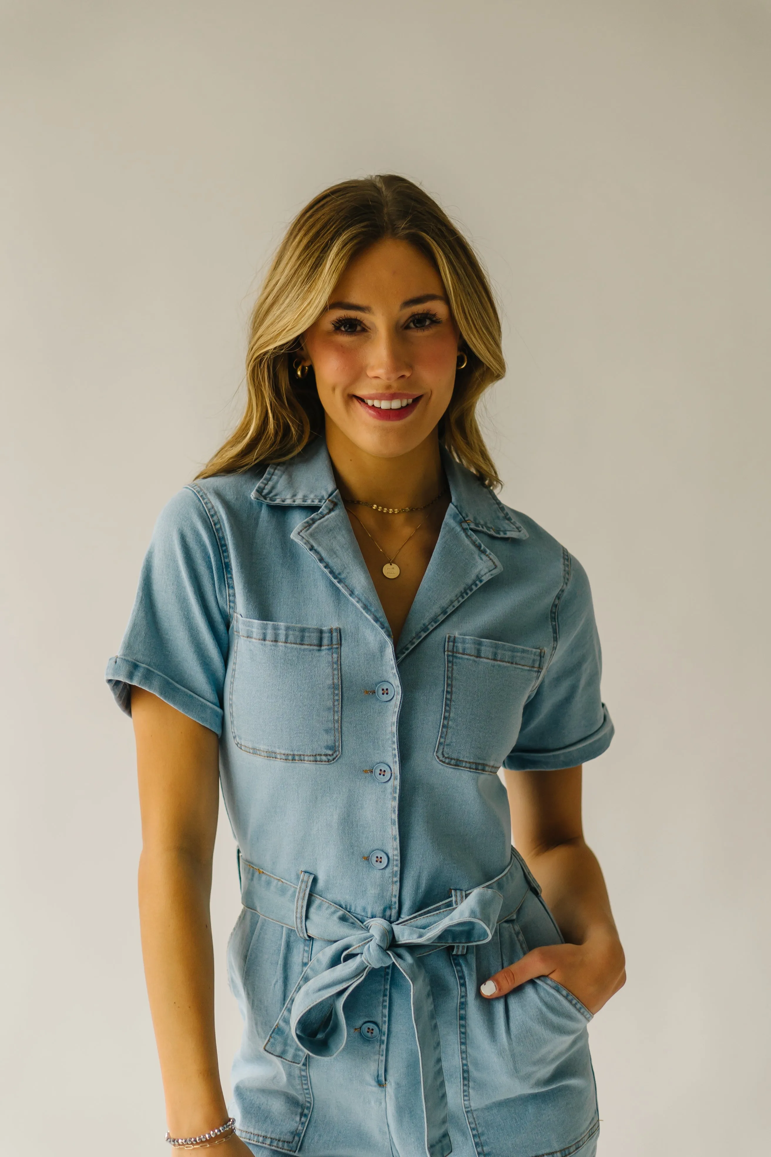 The Fleming Tie Denim Jumpsuit in Light Denim