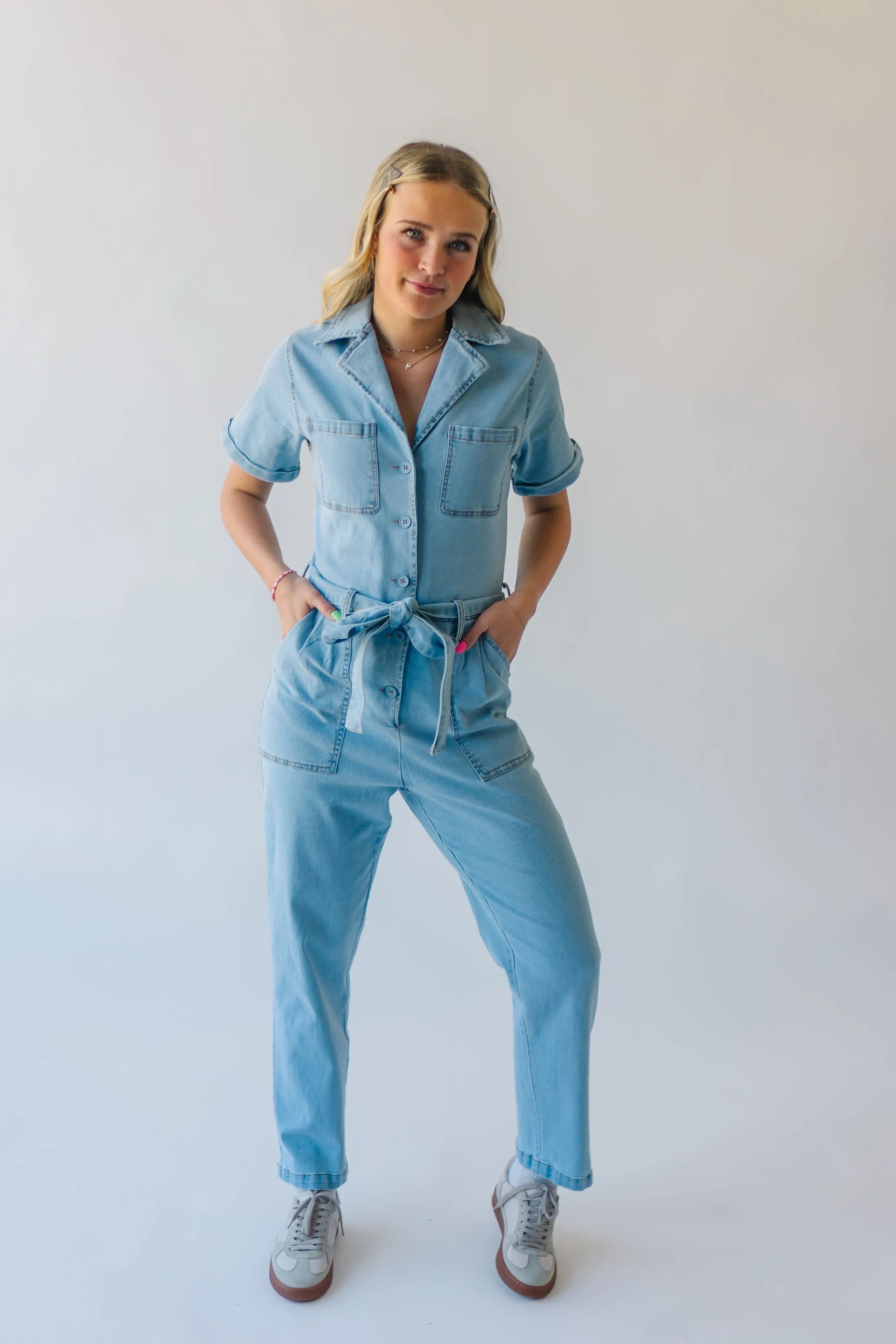 The Fleming Tie Denim Jumpsuit in Light Denim