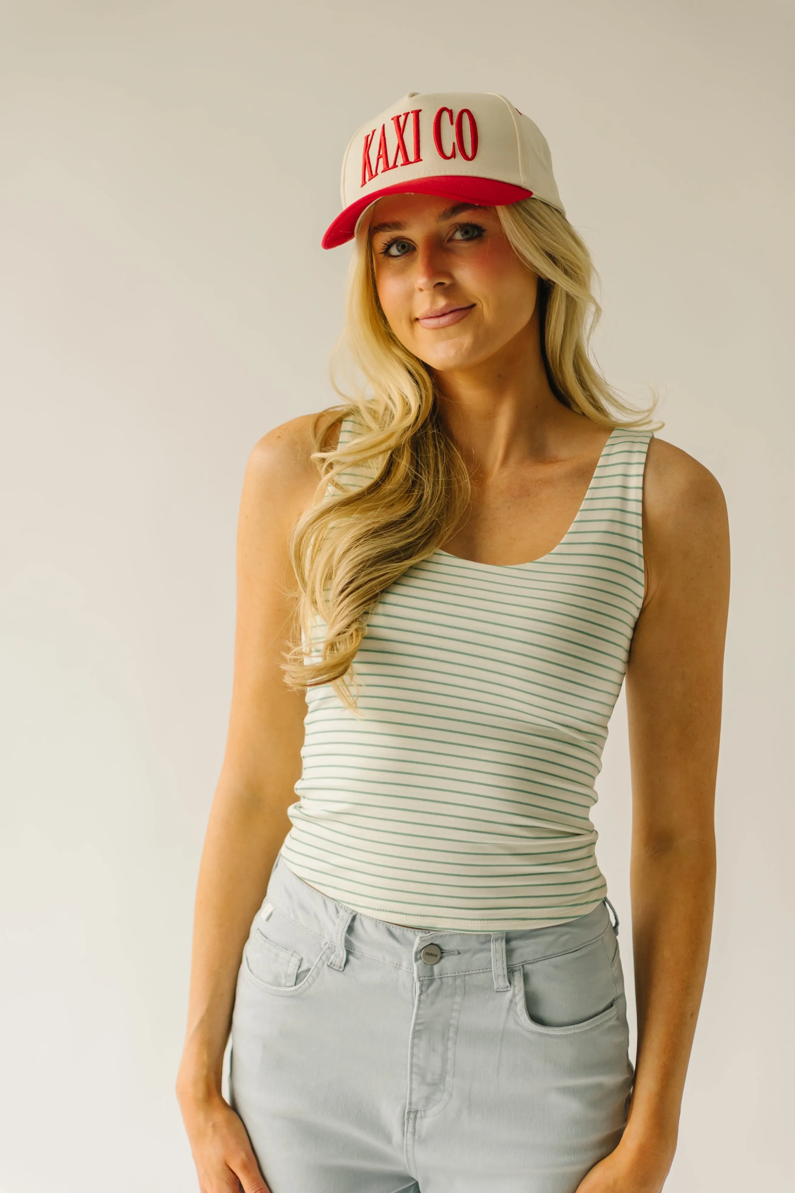 The Landsel Striped Scoop Neck Tank in Sage