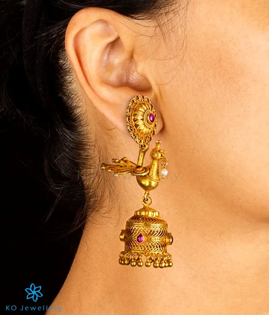 The Mayil Silver Peacock Jhumka(Two-tone)