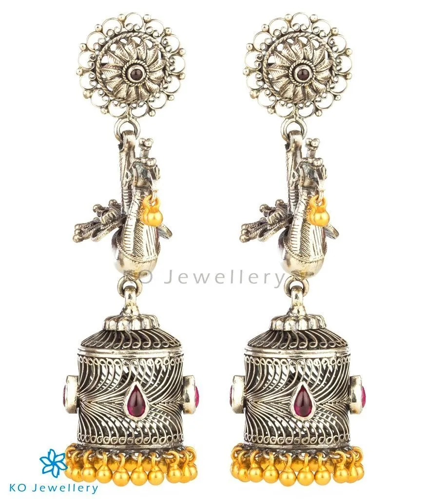 The Mayil Silver Peacock Jhumka(Two-tone)