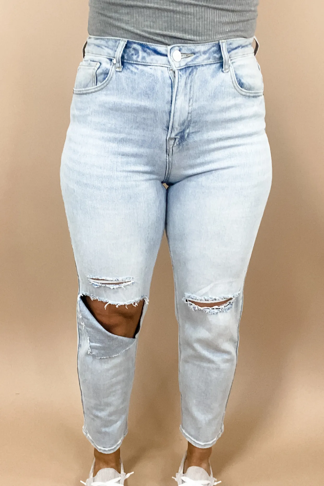 The Vanessa's- Light Wash High Rise Relaxed Fit Ripped Jeans