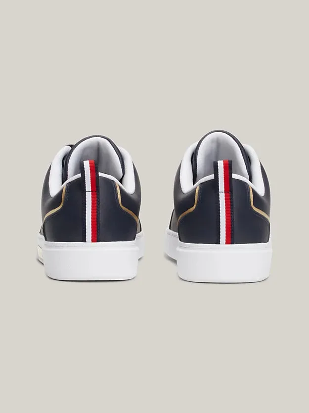 TOMMY HILFIGER Leather Metallic Trim Trainer Navy