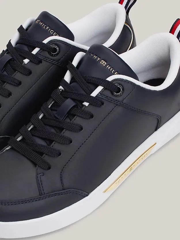 TOMMY HILFIGER Leather Metallic Trim Trainer Navy