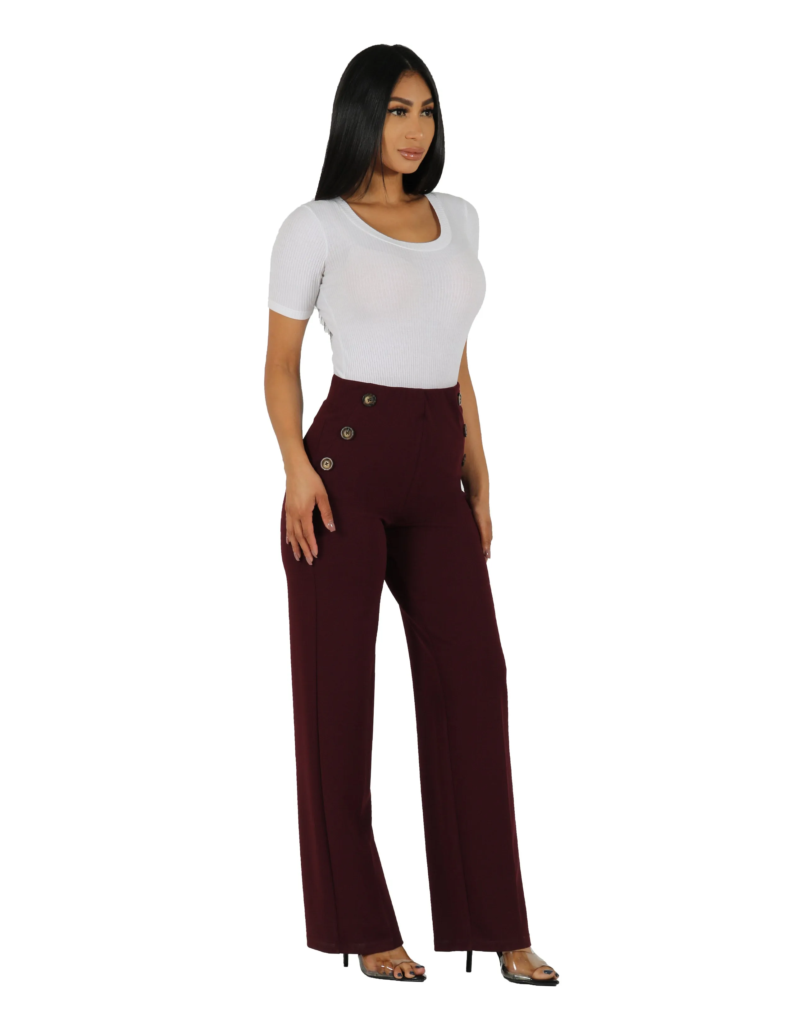 Too Busy Knit Crepe Wide Leg Pull On Pant with Horn Button Detail