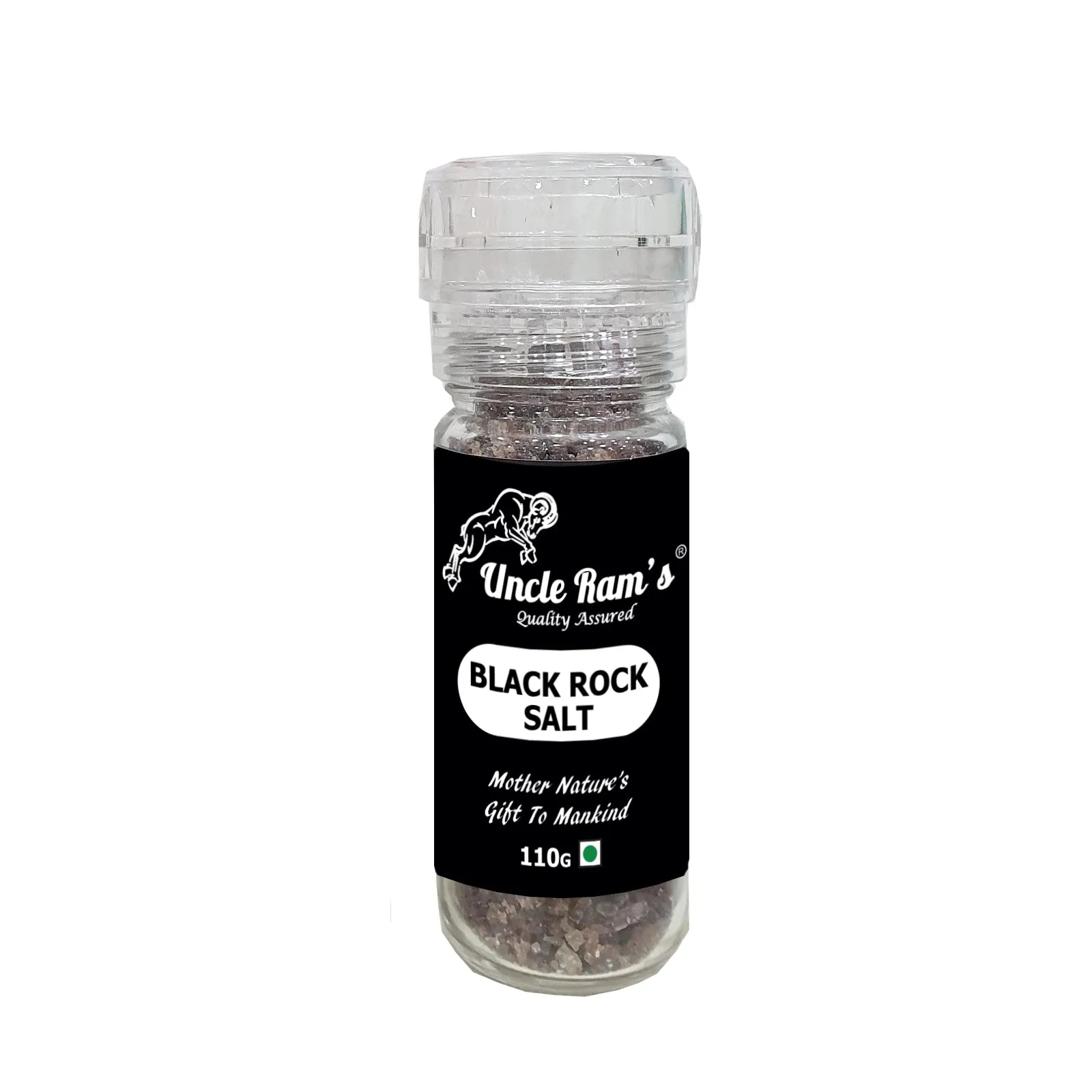 Uncle Ram's 110g Bottle Grinder Black Rock Salt