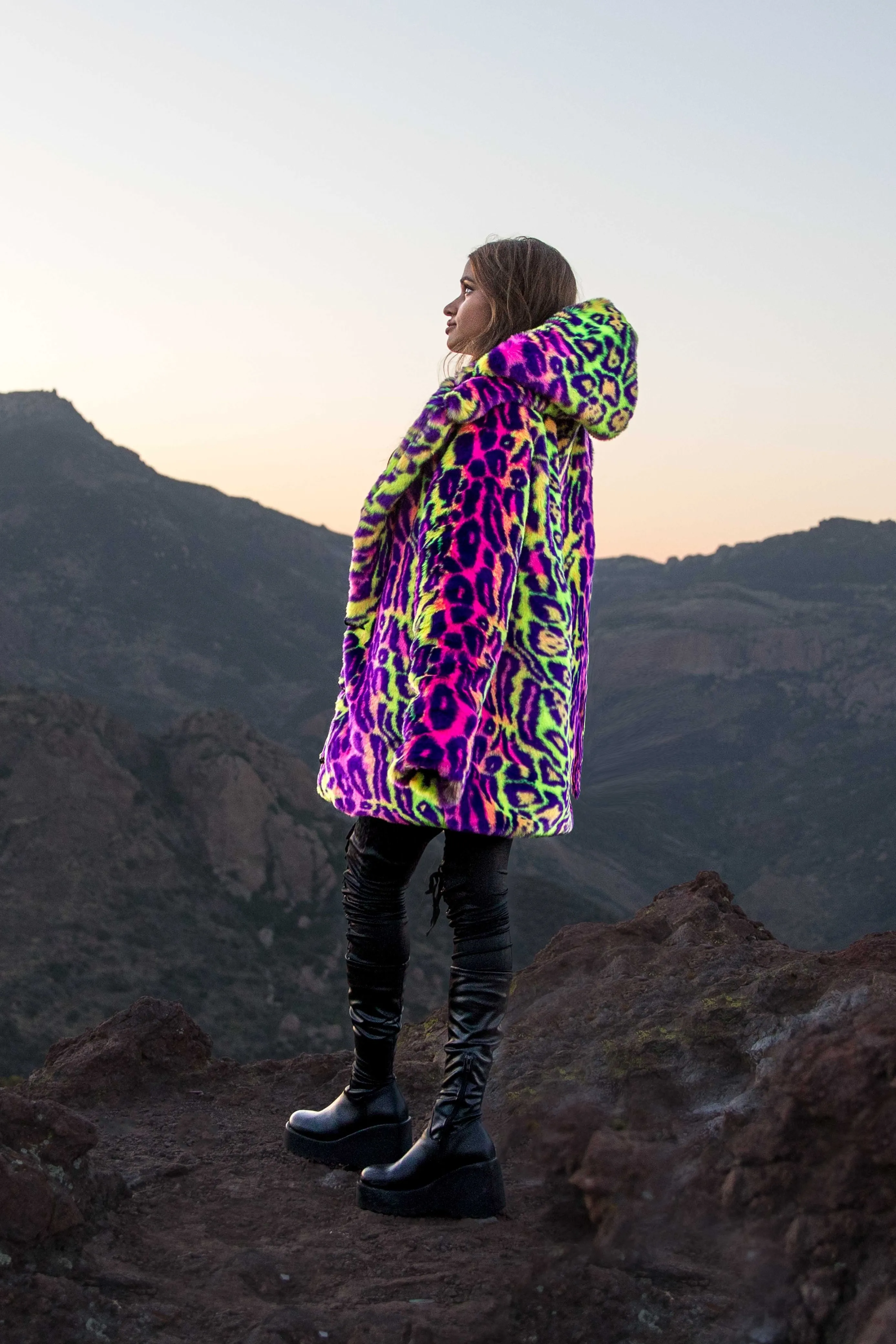 Women's Short Duchess Coat in "Neon Cheetah"