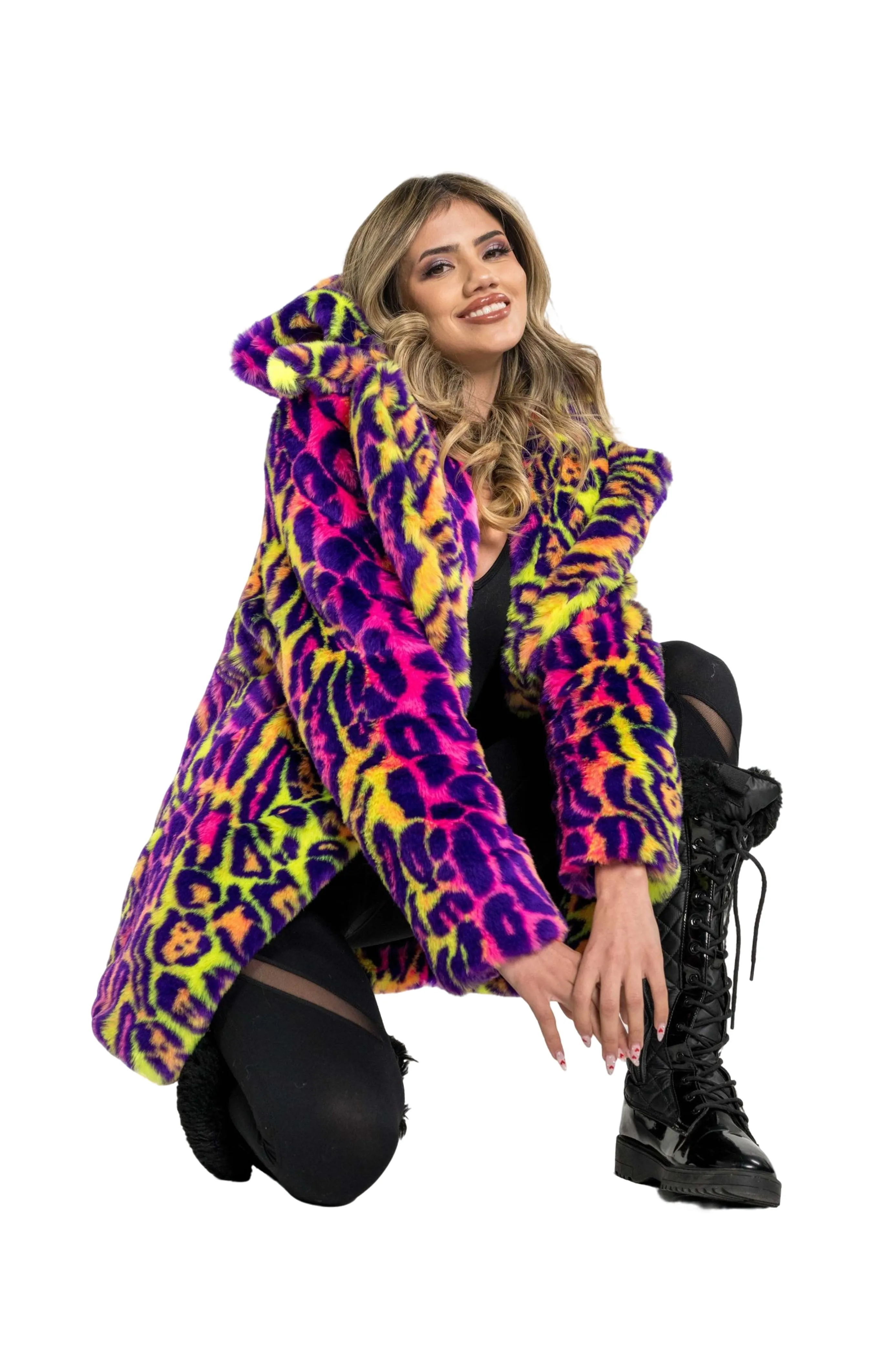 Women's Short Duchess Coat in "Neon Cheetah"