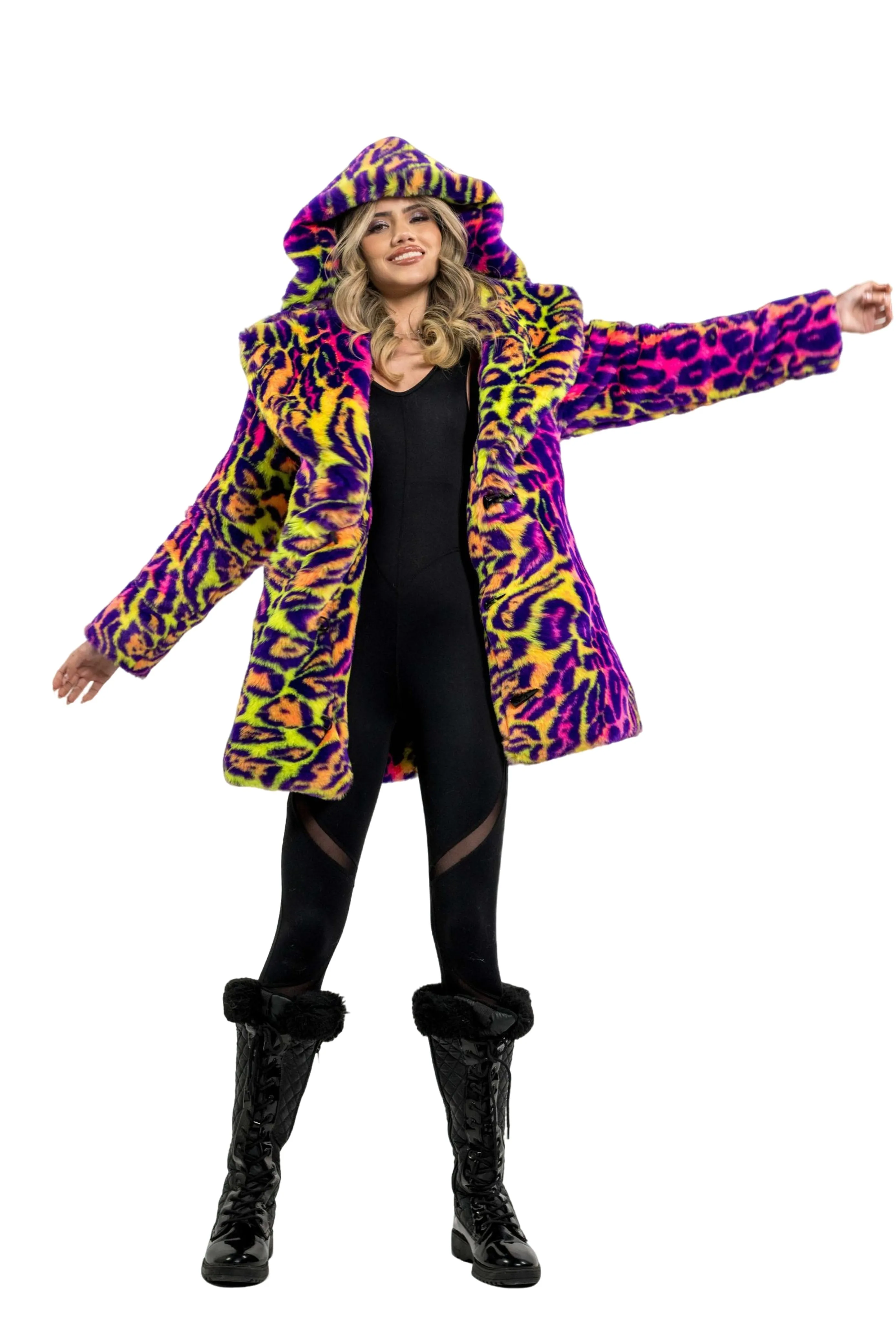 Women's Short Duchess Coat in "Neon Cheetah"