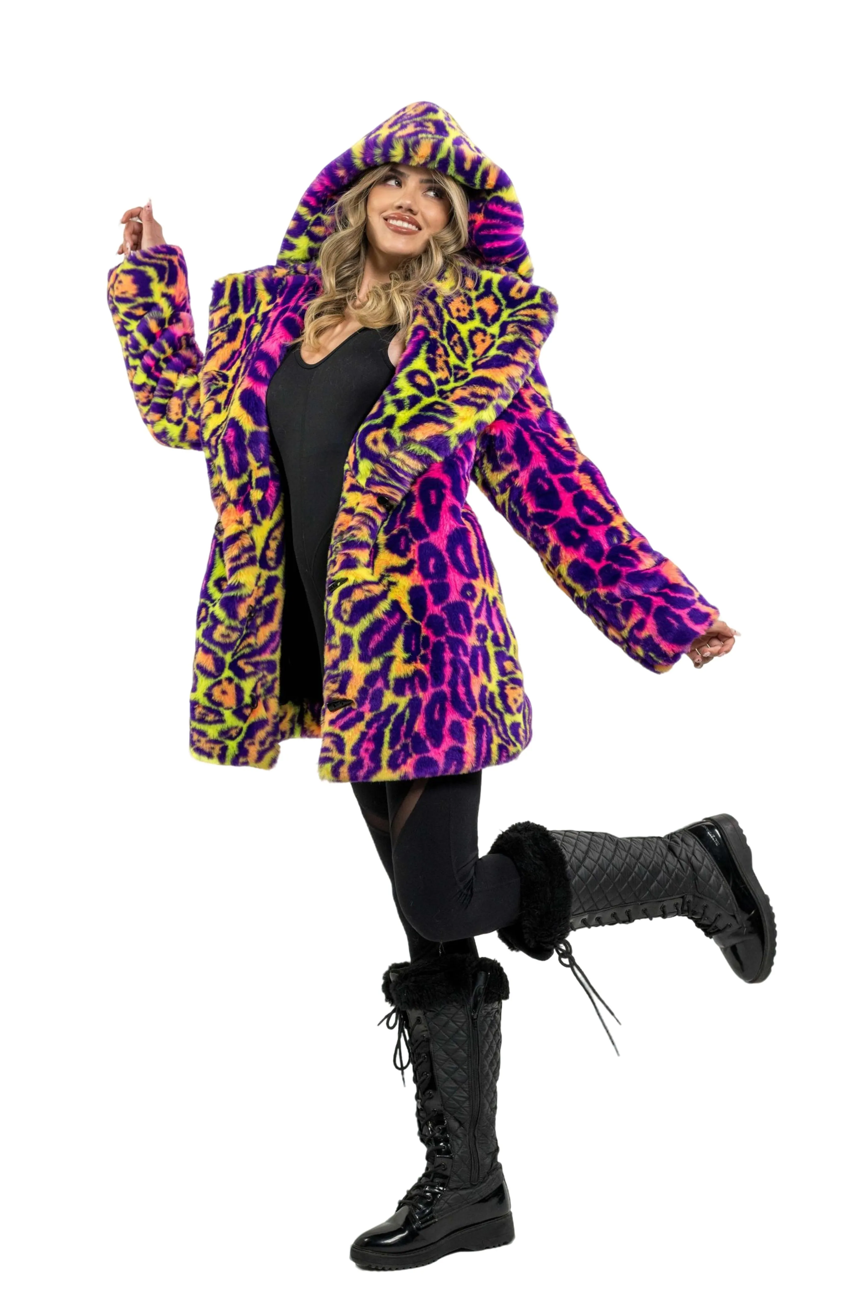 Women's Short Duchess Coat in "Neon Cheetah"